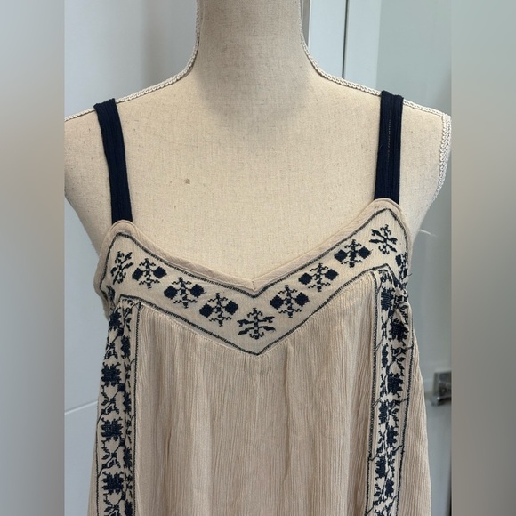 Staring At Stars Womens Tan Gauzy Dress Embroidered Sleeveless Boho - Picture 2 of 5